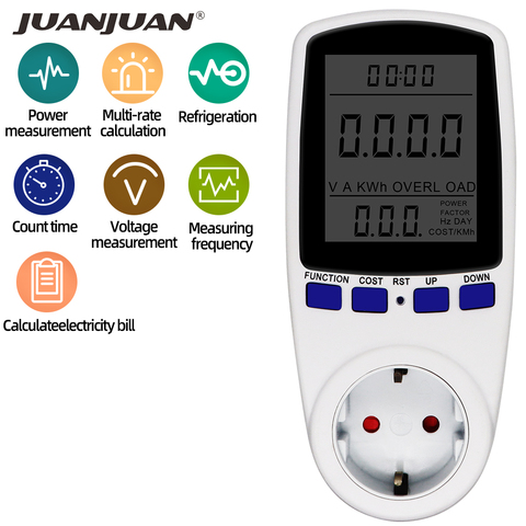 Enchufe de alimentación de la UE, pantalla LCD, 230V, 50Hz, 16A, voltaje, vatímetro, pared europea, toma de medida de potencia 46% ► Foto 1/6