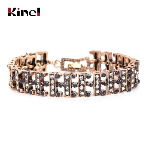 Kinel-pulsera de cristal azul para mujer, brazalete de eslabones de corona de oro de Dubái, joyería Vintage, novedad de 2022 ► Foto 1/6