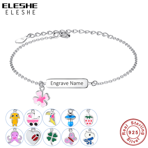 ELESHE-pulsera de plata de ley 925 con nombre de Grabado libre para niños y niñas, brazalete personalizado, regalo de joyería ► Foto 1/6