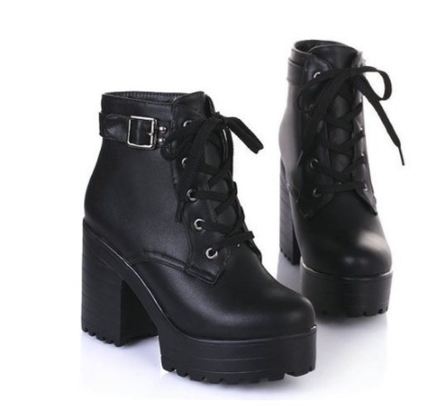 Nuevo 3 colores invierno encaje-Up Sexy mujer botas moda plataforma alto cuadrado tacones negro hebilla tobillo botas Plus tamaño 35-43 ► Foto 1/6