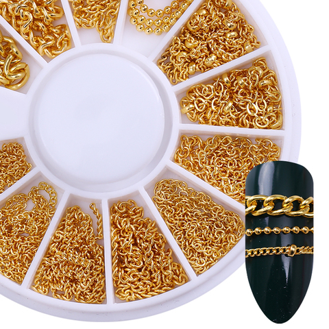 Cadena metálica dorada para decoración de uñas, cadena metálica dorada para decoración de uñas en 3D, varios tamaños, hueso de serpiente, 1 caja ► Foto 1/6
