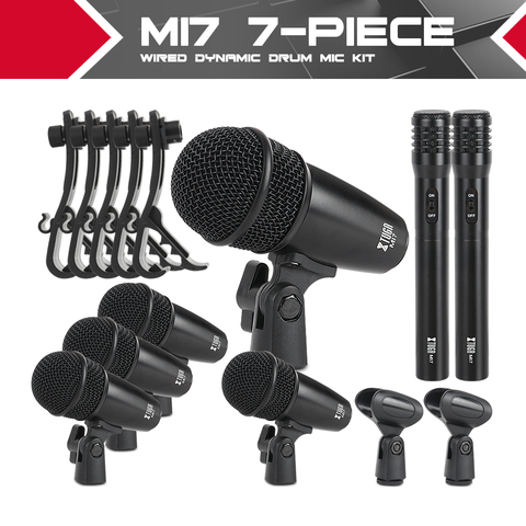 XTUGA MI7P Kit de micrófono de batería dinámico con cable de 7 piezas (Metal completo)- Kick Bass, Tom/Snare & Cymbals Microphone Set-uso para tambores ► Foto 1/6