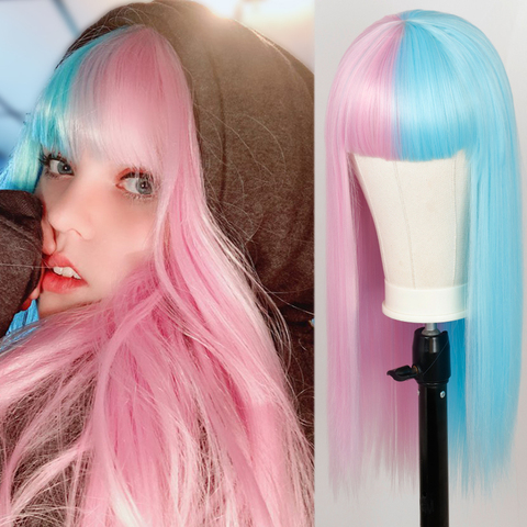 Lolita-Peluca de cabello sintético con flequillo para mujer, color rosa medio azul, resistente al calor, para Cosplay y Halloween ► Foto 1/6