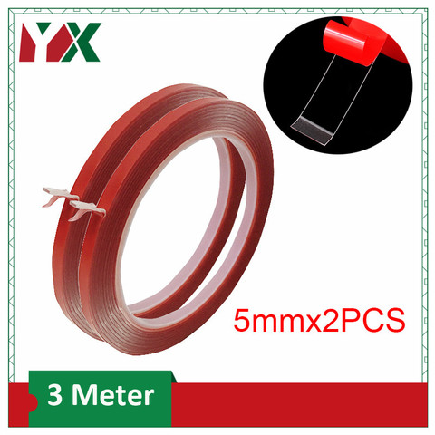 YX-2 rollos de cinta adhesiva acrílica de doble cara de 5mm x 3M, pegatina sin huellas transparente para tira de LED, teléfono y fijación para tableta, para coche ► Foto 1/3