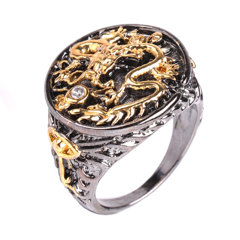 Anillo de oro negro para hombre, DRAGÓN dorado con bola de piedra, Vintage, Punk, el mejor regalo ► Foto 1/6