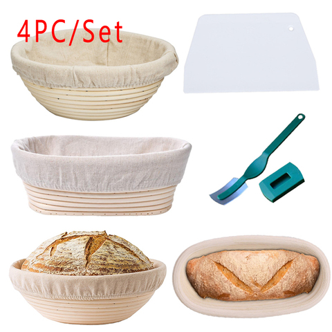 Juego de cestas de mimbre hechas a mano para pan, cestas para fermentación redondas/ovaladas, para panadería y café ► Foto 1/6