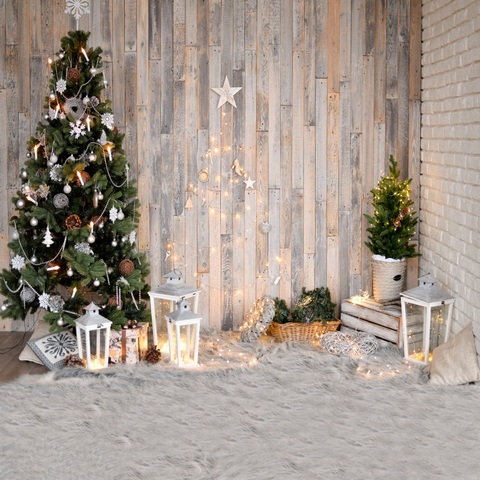 Fondo de Navidad fotografía farol de estrella bulbo del árbol madera ligera piso alfombra fiesta de bebé foto de fondo estudio fotográfico Photocall ► Foto 1/6