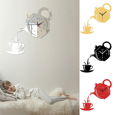 Pegatinas de reloj de pared 3D, espejo autoadhesivo de taza de café acrílica, artesanal, para decoración de cocina y casa de té ► Foto 1/6