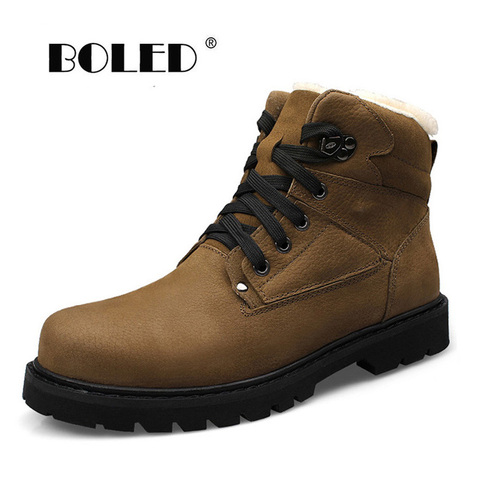 Botas de piel Natural para hombre, zapatos de invierno cálidos y transpirables de talla grande, botas de nieve de alta calidad con cordones ► Foto 1/6