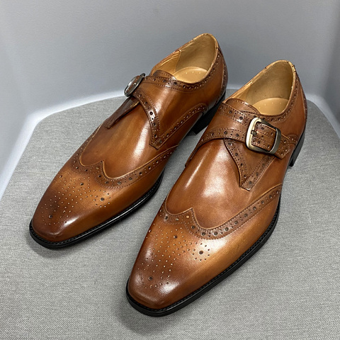 Tamaño 6-13 vestido de lujo zapatos de cuero genuino de los hombres italiano Wingtip Oxford zapatos para hombres de correa de monje Oxford boda zapatos ► Foto 1/6