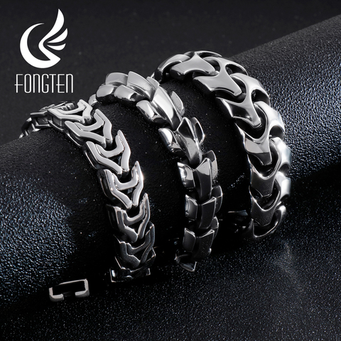 Fongten Viking Cuban pulsera hombres punk Rock Retro Acero inoxidable enlace encanto cadena hombre pulsera de joyería ► Foto 1/6