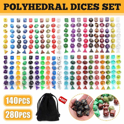 Set de dados poliédricos TRPG de 140 Uds./280 Uds., D4-D20 para dados de colores mixtos para tablero de juego de rol, juegos y bolsas de almacenamiento ► Foto 1/6