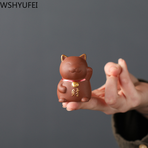 Yixing-figura de gato de la suerte para decoración del hogar, arcilla púrpura pequeña, decoración de té, Boutique, accesorios artesanales, 1 Uds. ► Foto 1/5