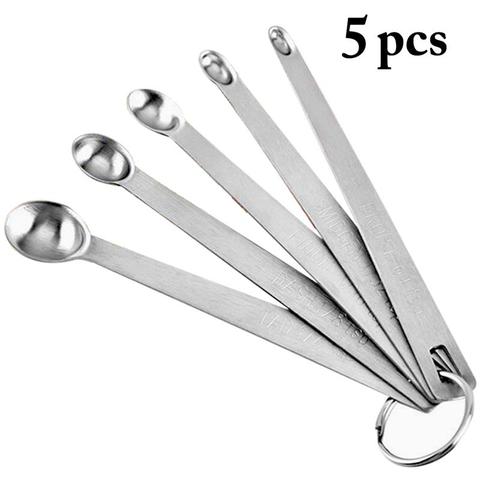 5 unids/set pequeña cuchara de café de acero inoxidable medición cucharas de té condimento tamaño múltiple de cuchara, utensilios de cocina ► Foto 1/6