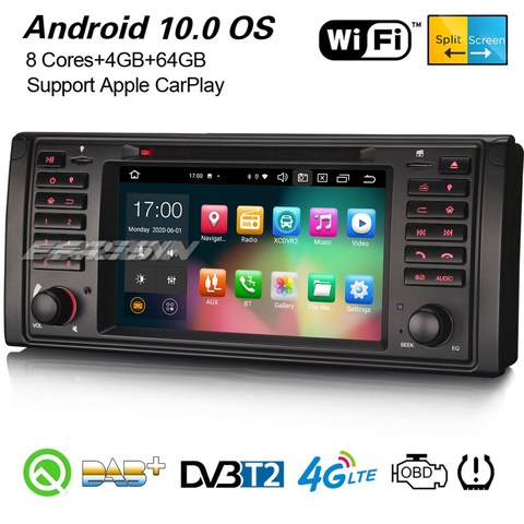 Erisin 8139 8-Core Android 10,0 CarPlay DAB + estéreo de coche Navi WiFi DVB-T2 Bluetooth OBD2 Canbus DSP GPS para BMW 5er E39 M5 X5 E53 ► Foto 1/6