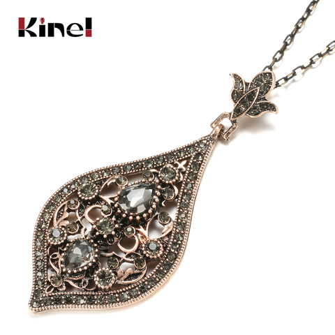 Kinel-collar Vintage de cristal gris para mujer, colgante de Color dorado antiguo turco, collar étnico, regalo de joyería de boda ► Foto 1/6
