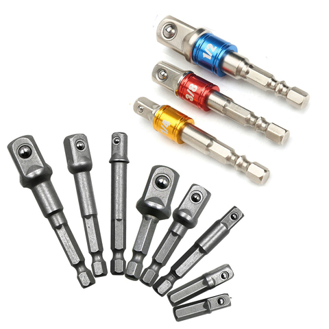 Adaptador de toma de corriente de 8 PCs para Driver de impacto con vástago hexagonal a cuadrado, taladro para enchufes, extensión de barras de 1/4 