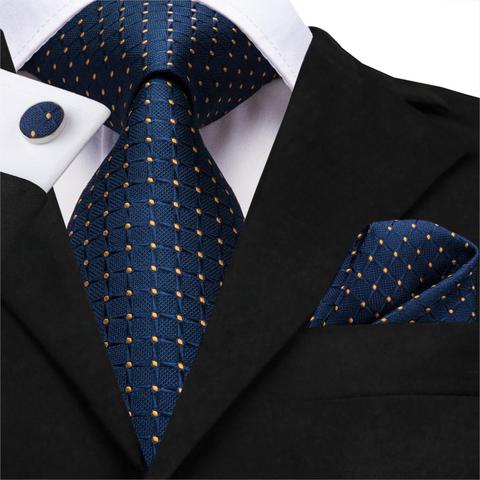 Corbata de negocios para hombre, conjunto de corbata de lunares azul de seda, gemelos a cuadros para boda, corbata de negocios, SN-3529 Hi-Tie de 150cm, envío directo ► Foto 1/6