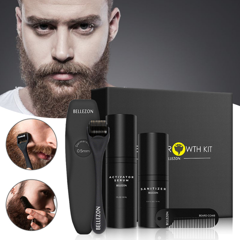 4 unids/set crecimiento de la barba de los hombres de crecimiento de la barba aceite nutritivo potenciador del aceite de la barba Kit barba peine barba de aceite de la barba ► Foto 1/6