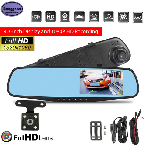 Banggood-cámara automática Z2 para coche, grabadora de vídeo Digital, lente Dual, espejo retrovisor delantero, cámara de salpicadero, 4,3 pulgadas, Full HD, 1080P ► Foto 1/1