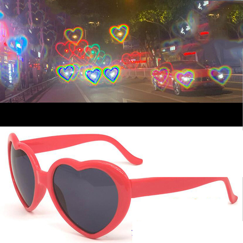 Gafas de sol con forma de corazón para mujer, anteojos de sol femeninos con forma de corazón, con marco de luz que cambia de color, colores rojo y rosa ► Foto 1/6
