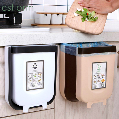 Cubo basura colgar para puerta de armario de cocina, cubo de basura de plástico plegable, cubo de basura, Mini papelera grande/pequeña para coche/Baño ► Foto 1/6