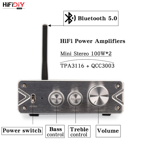 HIFIDIY en directo de alta fidelidad 2,0 completamente Digital AMPLIFICADOR DE POTENCIA DE Audio 100W * 2 Bluetooth 5,0 QCC3003 TPA3116 tonal agudos y graves de ajuste ► Foto 1/6