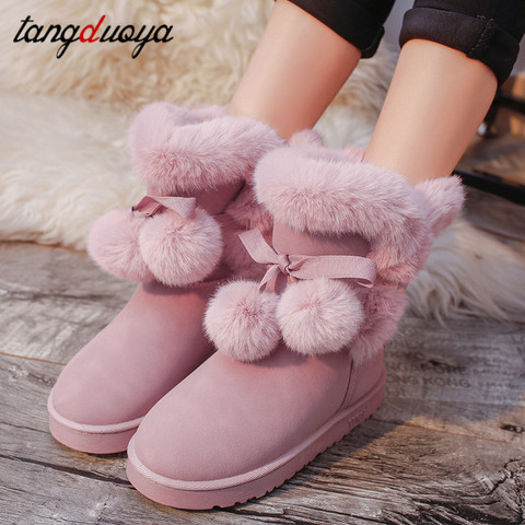 Botas de nieve rosas para mujer, botines de felpa que mantienen el calor, zapatos informales de piel para invierno ► Foto 1/6