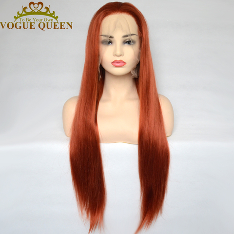 Vogue Queen-peluca con malla frontal sintética, color rojo cobrizo, liso, sedoso, resistente al calor, para uso diario, para mujer ► Foto 1/6