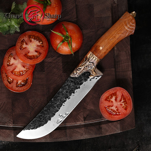 Cuchillo de Chef herramientas de cocina tradicionales cuchillo para filetear, afilado, forjado a mano, para barbacoa al aire libre, Pchak Sashimi, cortador de verduras, funda ► Foto 1/6