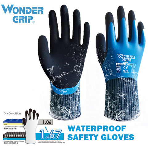 Guantes de trabajo impermeables de seguridad, guantes de trabajo dobles recubiertos de nailon, cómodos guantes de látex para multiusos ► Foto 1/6