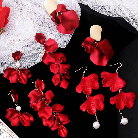 YAOLOGE-pendientes largos brillantes para mujer, joyería de marca de moda, aretes colgantes de flor de rosa roja para mujer, aretes de borla coreana elegante ► Foto 1/6