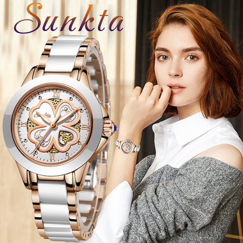 SUNKTA-relojes de cuarzo para mujer, pulsera de cerámica a la moda, resistente al agua + Bo ► Foto 1/6