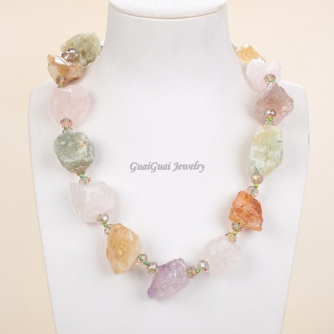 GuaiGuai-joyería de cuarzo rosa de 22 pulgadas, citrino amatista, gemas Prehnite, collar rugoso de piedra ► Foto 1/4