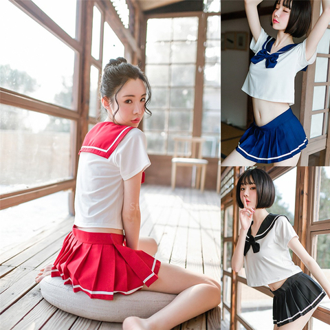 Las chicas Sexy uniformes de la escuela japonés estilo marinero de la Marina Cosplay traje estudiante mujeres Falda plisada corta manga JK traje de ropa interior ► Foto 1/6