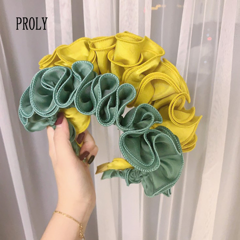 PROLY-Diadema con flores plisadas para mujer, turbante, aro de flores para el pelo, accesorios para el cabello ► Foto 1/6