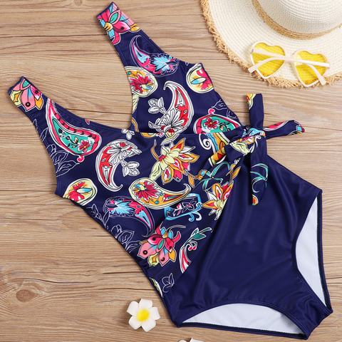 Bañador Floral de una pieza para mujer, traje de baño grande cerrado de talla grande, de realce, para playa y piscina ► Foto 1/6