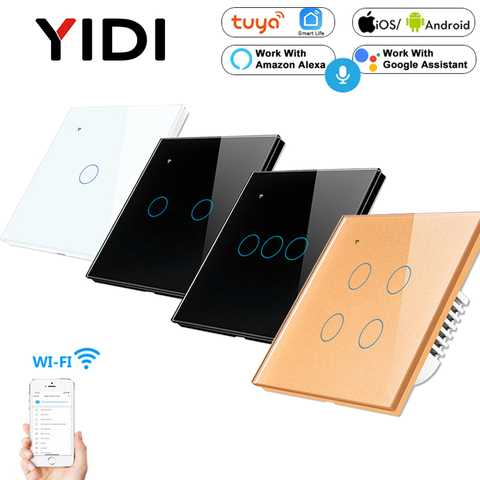 Interruptor de luz inteligente con WiFi para el hogar, enchufe de pared inteligente con Control por voz, estándar europeo, británico, Tuya, 1, 2, 3 vías, 1, 2, 3 y 4 entradas ► Foto 1/6