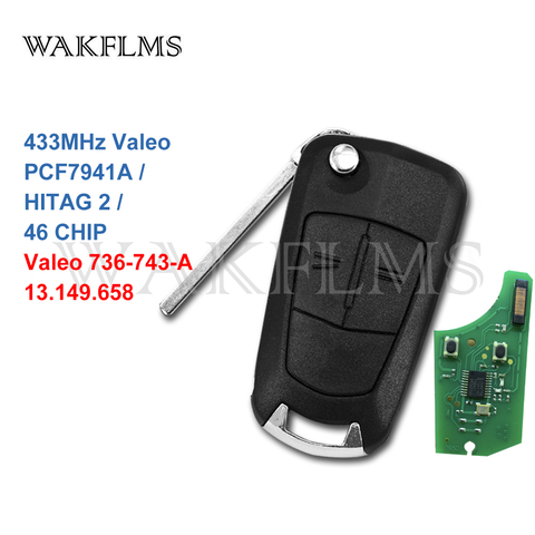 2 botones 433MHz PCF7941A Flip remoto clave Fob para Opel Astra H Zafira B 2004-2013 Valeo 736-743-A 13.149.658 marcado de clave ► Foto 1/3