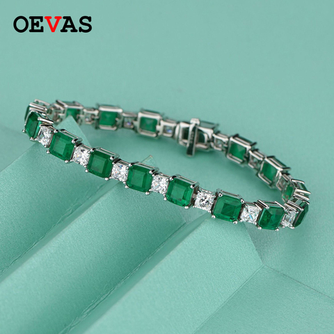 Nueva-pulsera nupcial de diamantes de carbono cuadrados de Esmeralda sintética, brazalete brillante para boda, fiesta, joyería fina, regalos, 100%, 925 ► Foto 1/1