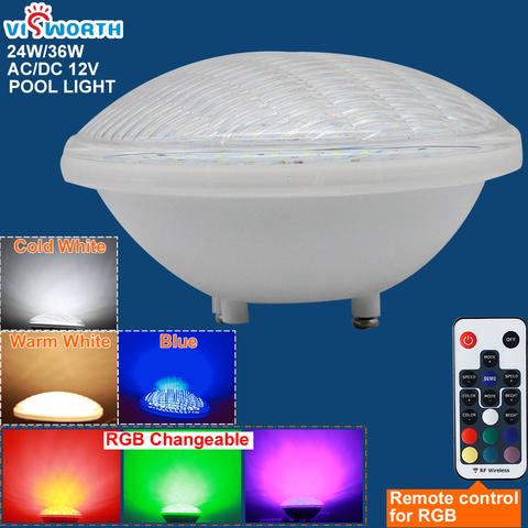 Luz led de repuesto para piscina RGB, lámpara subacuática impermeable IP68, modelo Par56, de 24W o 36W, 12V, para estanque ► Foto 1/6