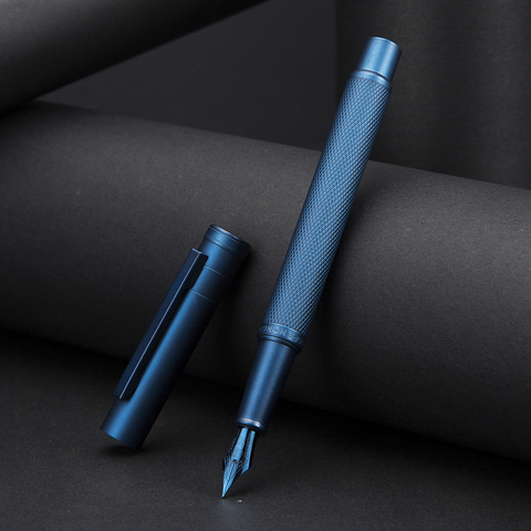 Hongdian-pluma de Metal azul oscuro para oficina, pluma de Metal EF/F/Bent con hermosa textura de árbol, escritura excelente ► Foto 1/6
