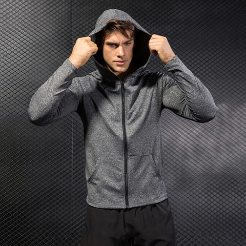 Chaqueta para hombres camisa de manga larga Sudadera con capucha pista superior, completo Zip deportes Fitness entrenamiento gimnasio activo chaqueta 9002 ► Foto 1/6