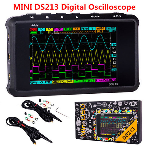 MINI osciloscopio Digital portátil profesional DSO213 DS213, 4 canales, 100 MS/s, DSO 213 DS 213 con sonda X1 y X10 ► Foto 1/6