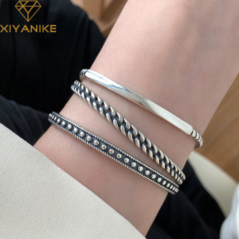 XIYANIKE-pulsera de plata de ley 925 con apertura de lunares redondos, brazalete con apertura de lunares, estilo coreano, combina con todo, temperamento, alta calidad ► Foto 1/6