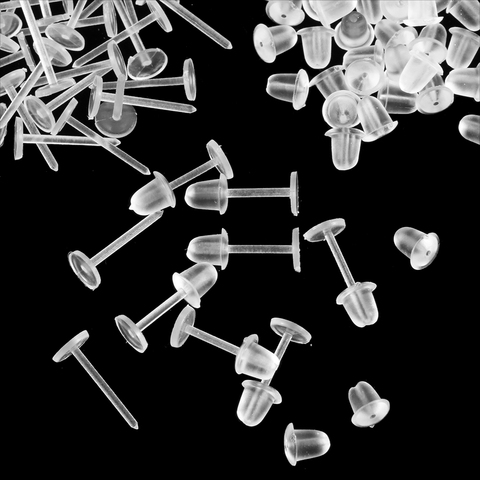 100 pares de pendientes de plástico para hombres y mujeres, pasadores de oreja transparentes y tuercas de goma de silicona, pendientes ► Foto 1/6