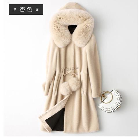 Parka de piel de mapache sintética para mujer, abrigo con cuello grande y forro de piel de conejo, gruesa, cálida, impermeable ► Foto 1/6