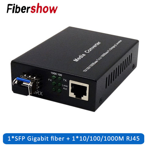 Convertidor de medios ópticos de fibra 1 puerto sfp a 1 rj45 gigabit ethernet para fibra óptica cámara ip 10/100 /1000 M ► Foto 1/4