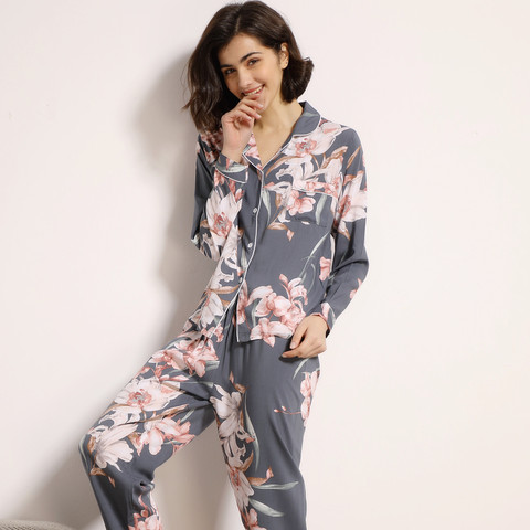 Conjunto de pijama de algodón de manga larga para mujer, cárdigan cómodo, Tops, primavera, verano y otoño ► Foto 1/6