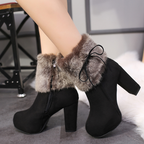 Botas de nieve aterciopeladas para mujer, botines con hebilla y punta redonda, tacones hasta el tobillo, informales, con cremallera, para invierno, 2022 ► Foto 1/6